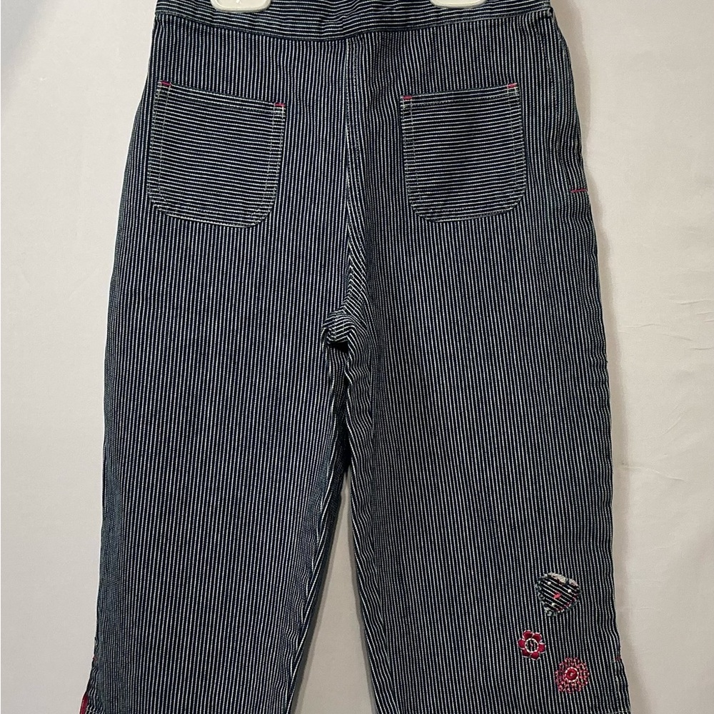 Navy Striped Kids Jeans with Floral Embroidery